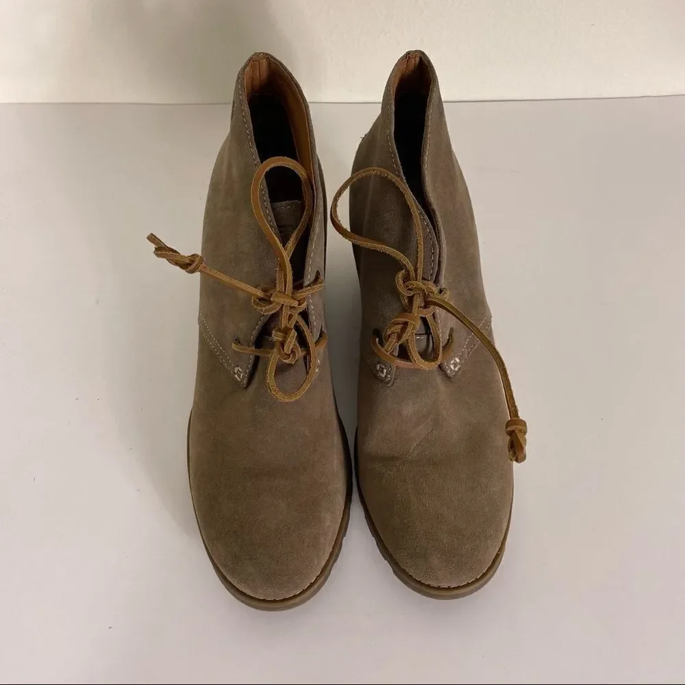 Sperry Top-Sider Tan Leather Lace‎ Up Wedge Booties size 9.5